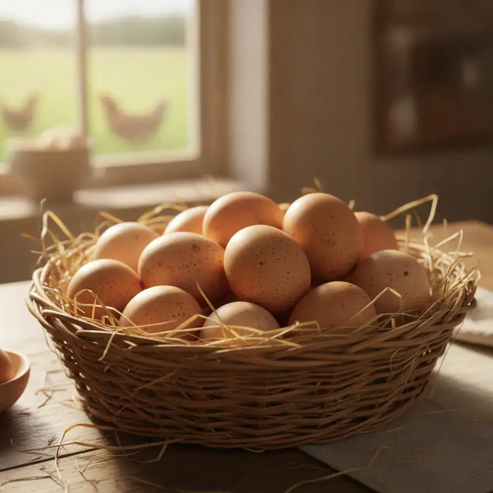 Cesto di uova marroni da pascolo