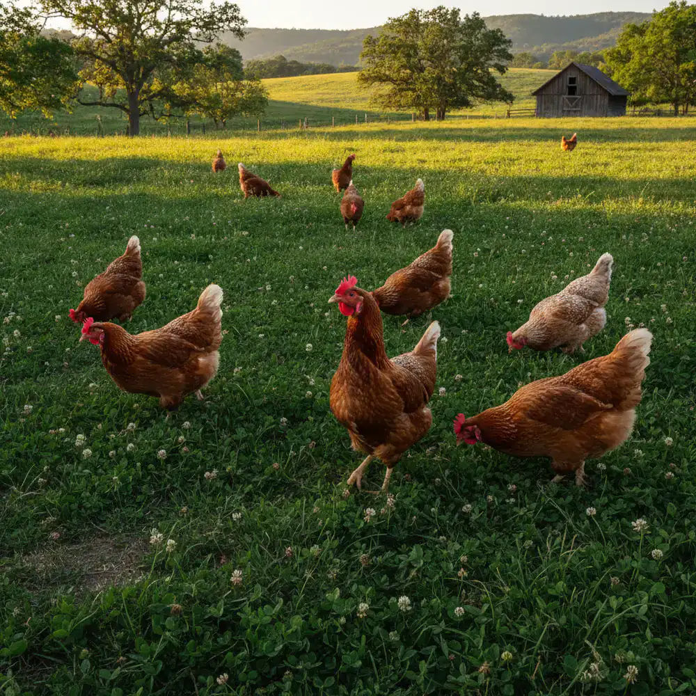 Galline sane che si godono l'erba