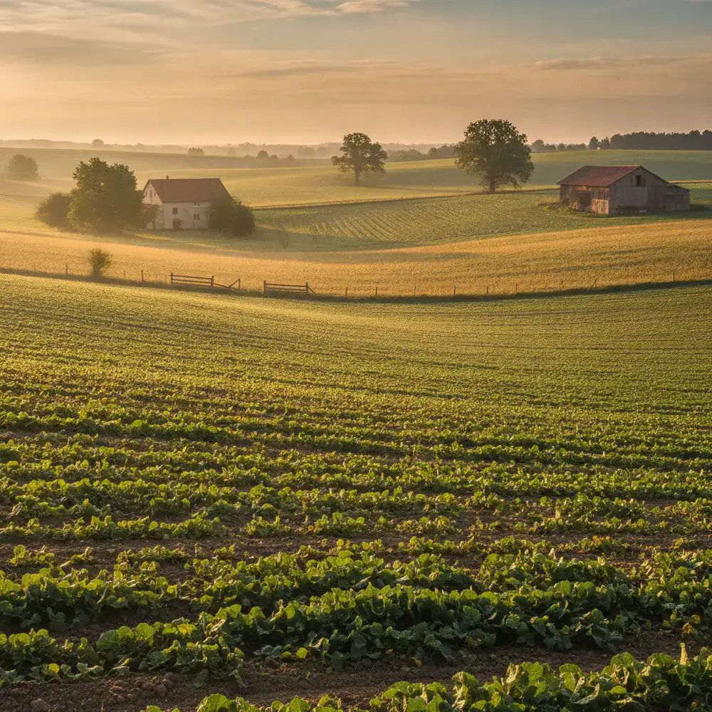 Luce del mattino sui campi della nostra fattoria biologica