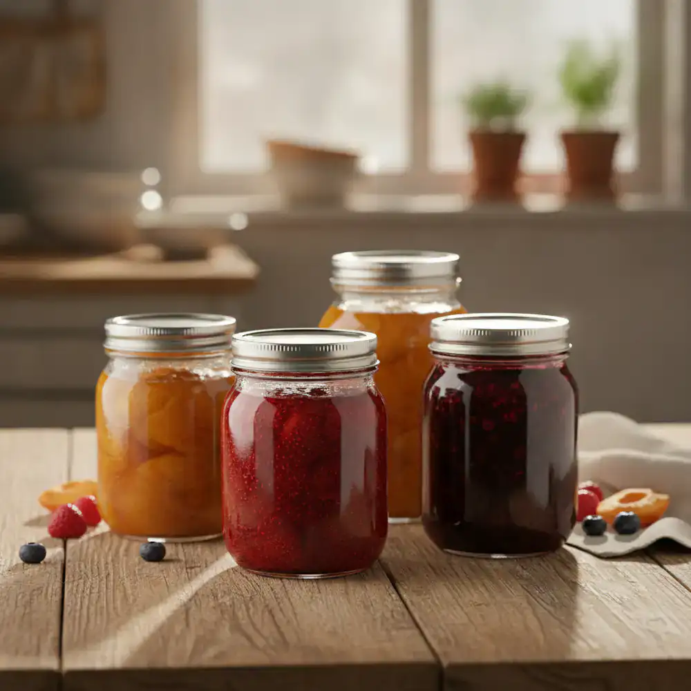 Conserve di frutta in barattoli di vetro